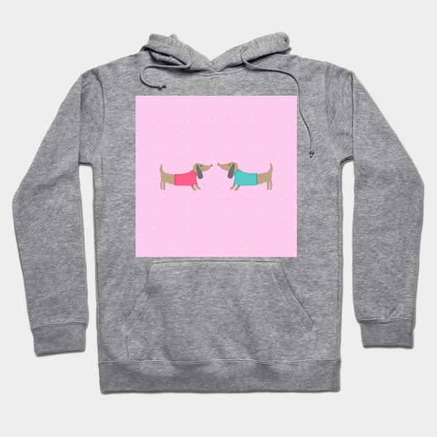 Cute dogs in love with dots in pink background Hoodie by bigmomentsdesign